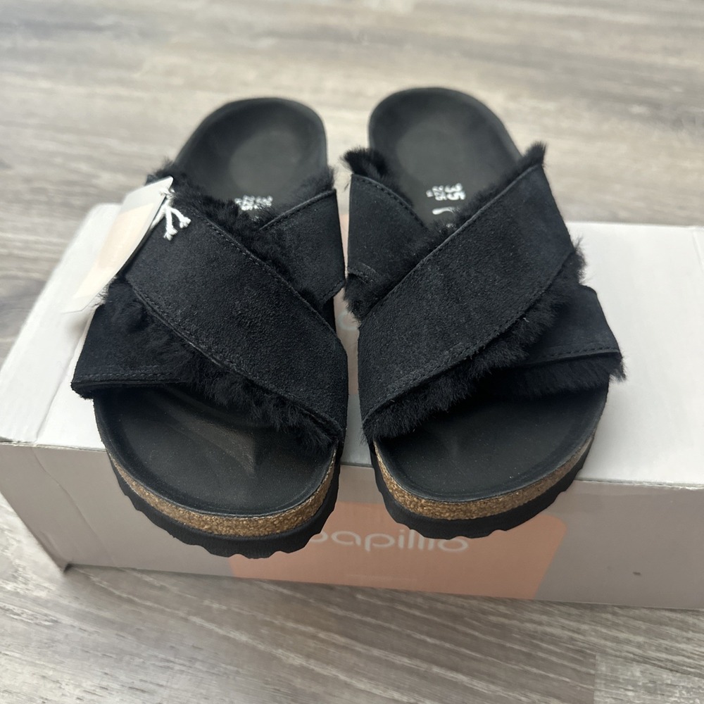 Papillio Daytona Shearling Black Fur Lined Women's 35/4 Sandals